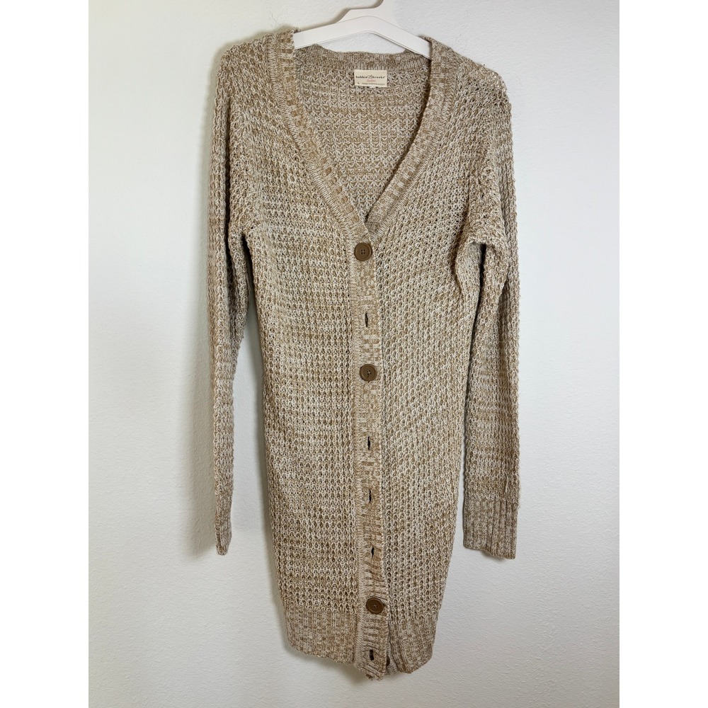 Bobbie Brooks Tan Cream Marled Knit Longline Button Front Cardigan Sweater Large